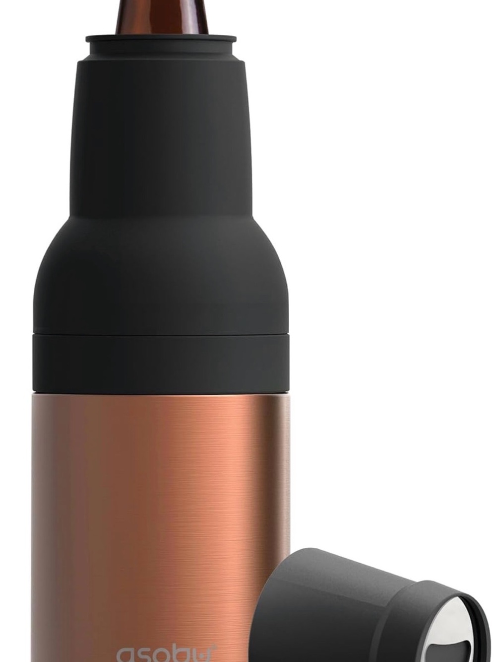 Asobu Insulated Bottle Cooler with Black Silicone Top and Copper Body
